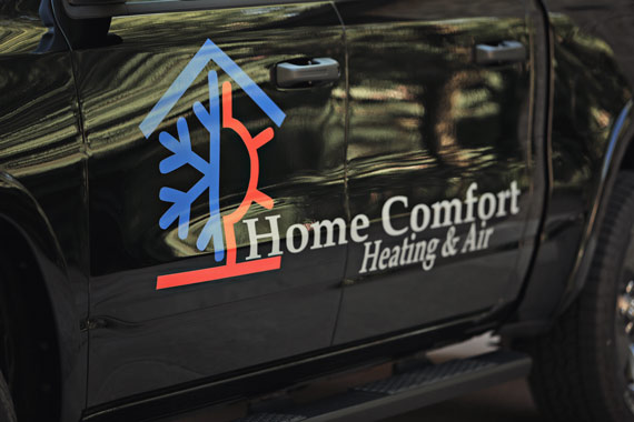 Home Comfort Heating & Air logo on a pickup